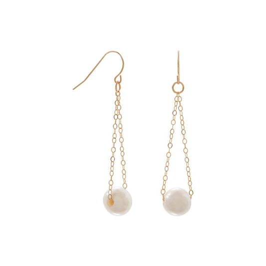14 Karat Gold French Wire Earrings With Floating Cultured Freshwater Pearl - Liliana Skye - Blairs Jewelry & Gifts