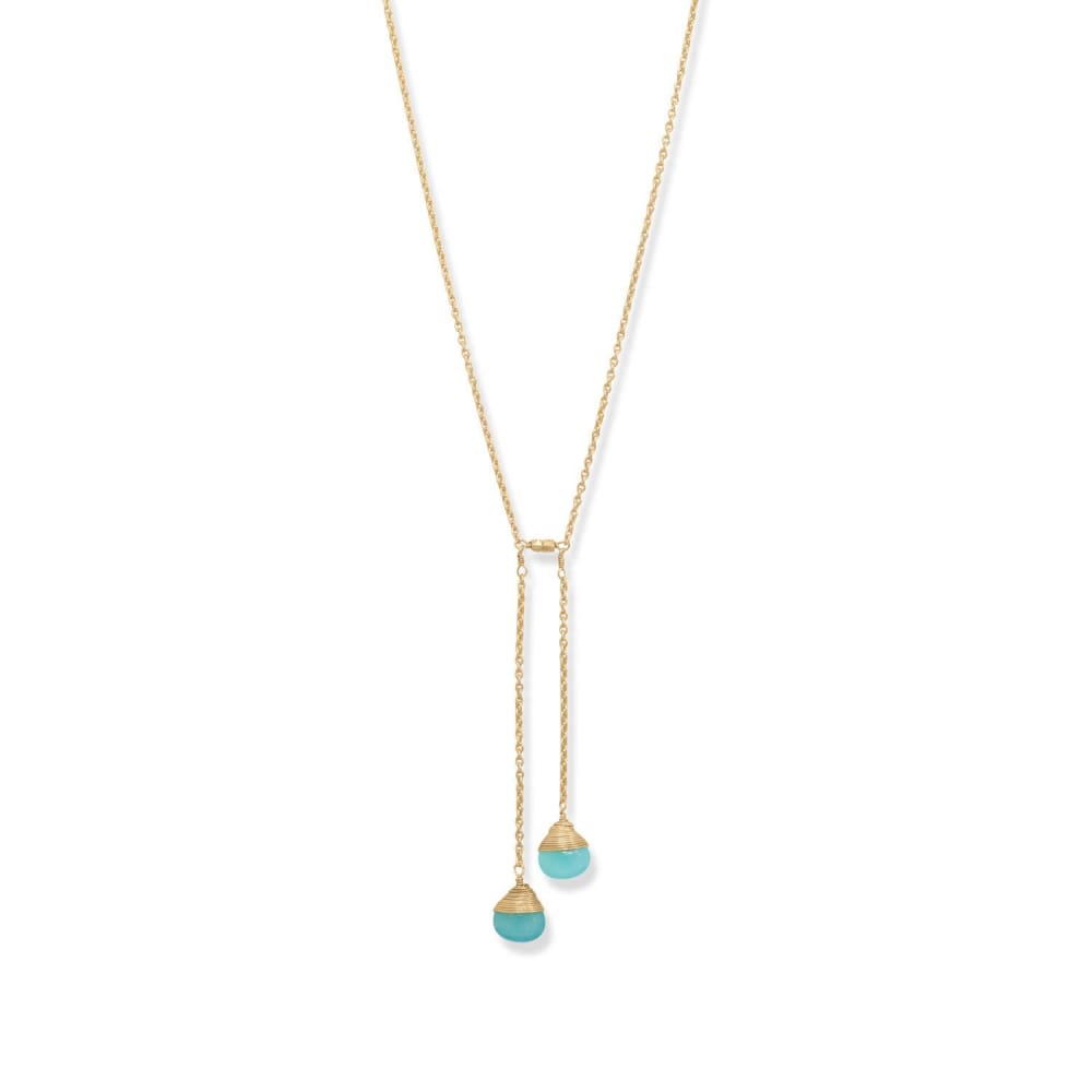 14 Karat Gold Plated Aqua Chalcedony Lariat Necklace - 34461 - Liliana Skye