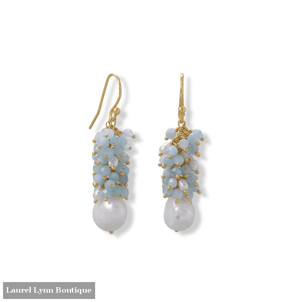 14 Karat Gold Plated Aquamarine and Cultured Freshwater Pearl Earring - 66498 - Liliana Skye