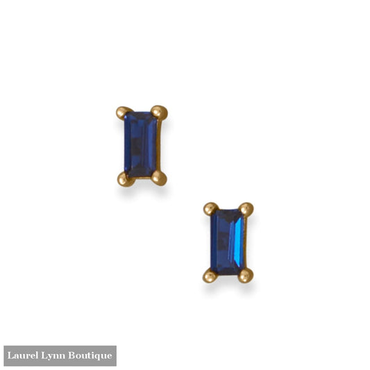 14 Karat Gold Plated Blue Baguette CZ Earrings - 66732 - Liliana Skye