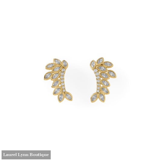14 Karat Gold Plated CZ Leaf Drop Earrings - 66514 - Liliana Skye