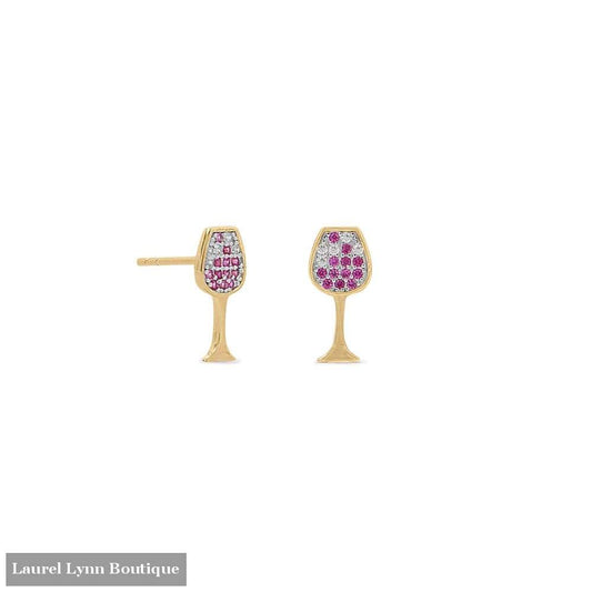 14 Karat Gold Plated Cz Red Wine Glass Stud Earrings - Laurel Lynn Collection - Blairs Jewelry & Gifts