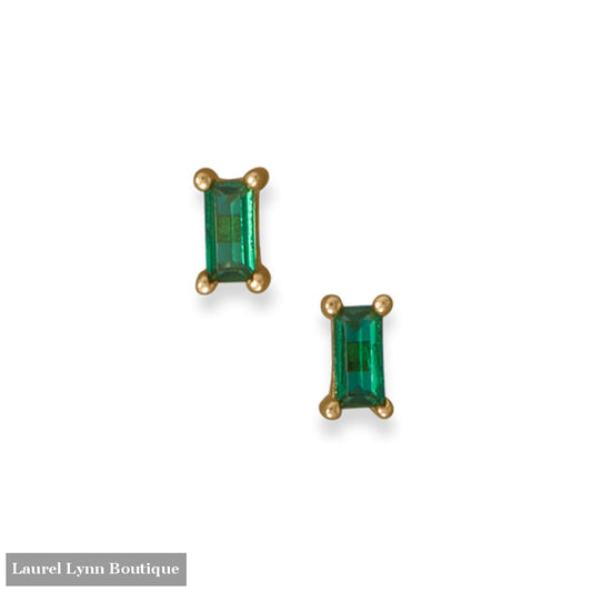 14 Karat Gold Plated Green Baguette CZ Earrings - 66729 - Liliana Skye