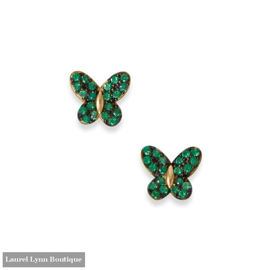 14 Karat Gold Plated Green CZ Butterfly Stud Earrings - 66726 - Liliana Skye