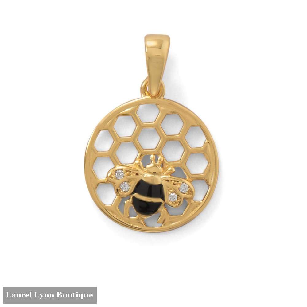 14 Karat Gold Plated Honeycomb With Bee Pendant - Laurel Lynn Collection - Blairs Jewelry & Gifts