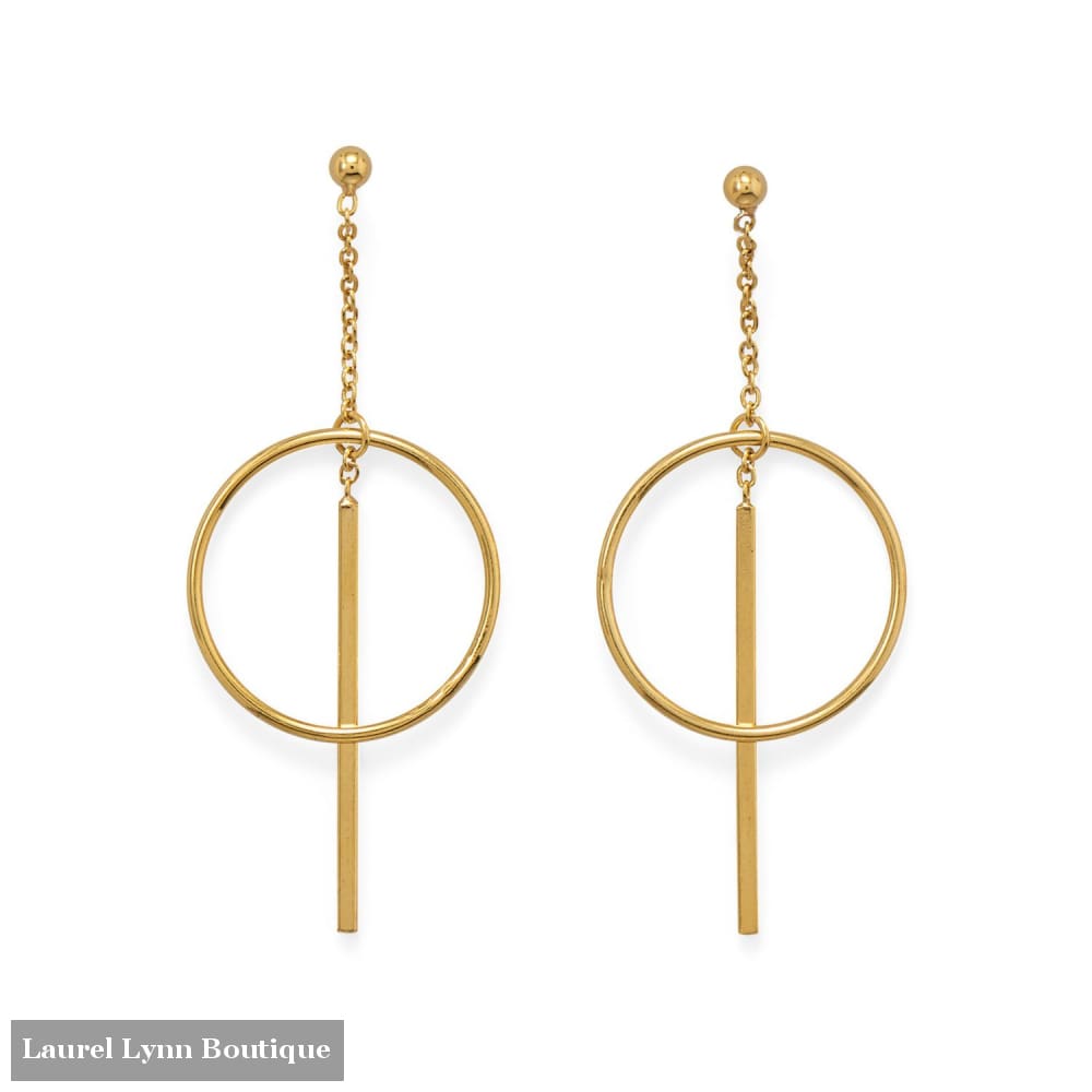 14 Karat Gold Plated Long Bar w/Circle Post Earrings - 66437 - Liliana Skye