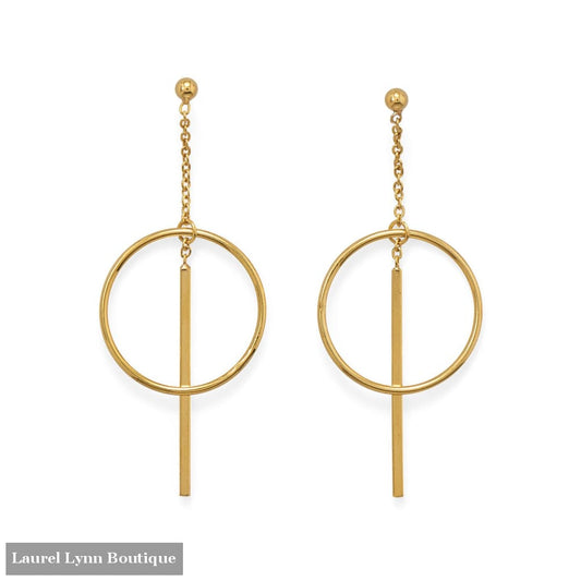 14 Karat Gold Plated Long Bar w/Circle Post Earrings - 66437 - Liliana Skye
