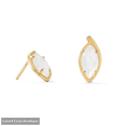 14 Karat Gold Plated Marquise Rainbow Moonstone Post Earrings - Laurel Lynn Collection - Blairs Jewelry & Gifts