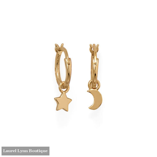 14 Karat Gold Plated Moon and Star Charm Hoop Earrings - 66460 - Liliana Skye