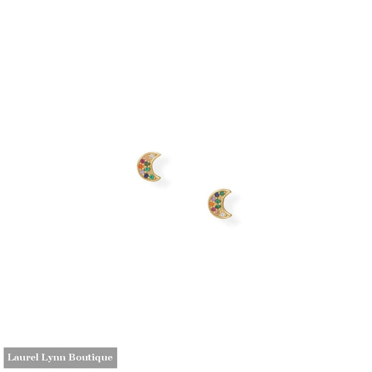 14 Karat Gold Plated Multi-Color CZ Moon Earrings - 66571 - Liliana Skye