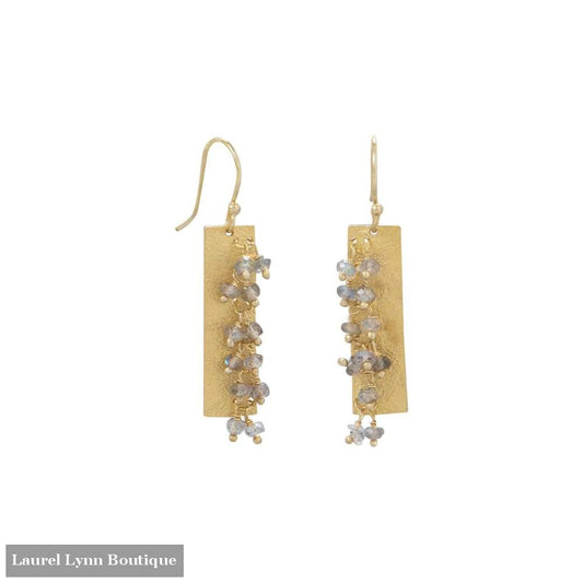 14 Karat Gold Plated Textured Rectangle And Labradorite Bead Earrings - Liliana Skye - Blairs Jewelry & Gifts