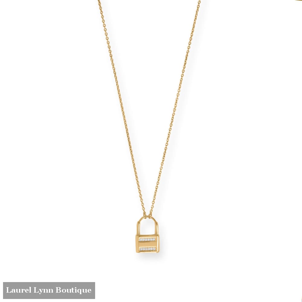 16 + 2 14 Karat Gold Plated CZ Lock Necklace - 34443 - Liliana Skye