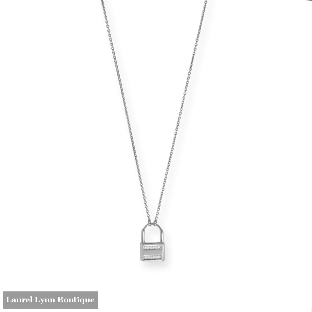 16 + 2 Rhodium Plated CZ Lock Necklace - 34444 - Liliana Skye