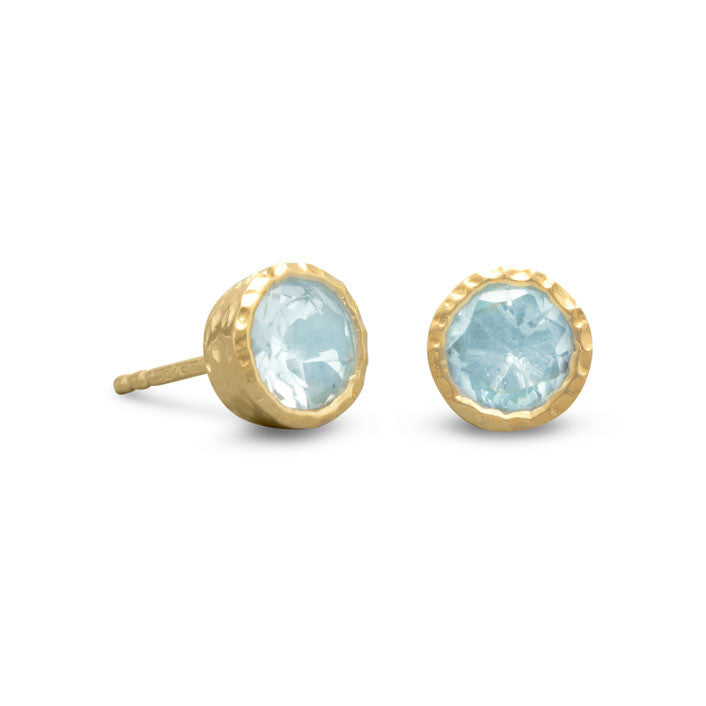 14 Karat Gold Plated Silver Blue Topaz Stud Earrings