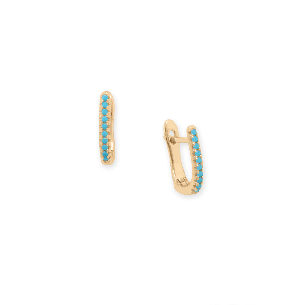 14 Karat Gold Plated Synthetic Turquoise Fishbone Hoop Earrings