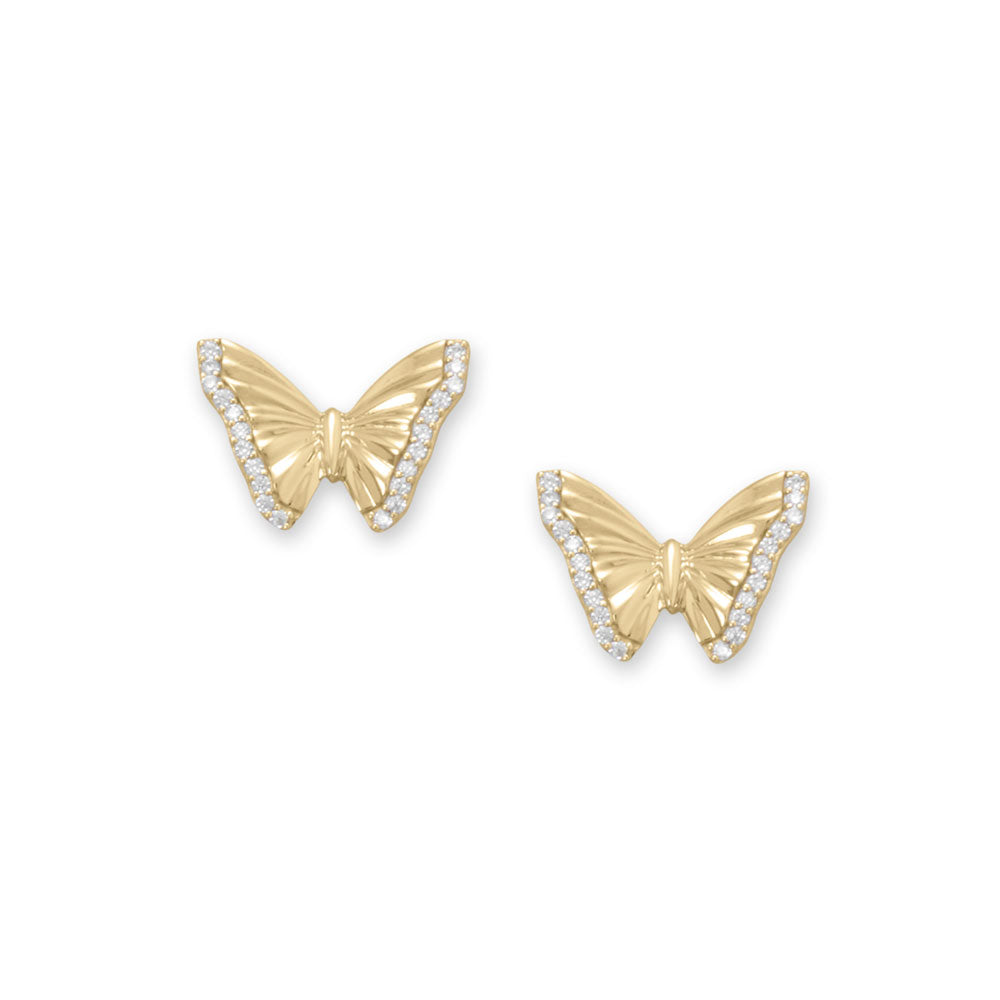 14 Karat Gold Plated CZ Butterfly Stud Earrings