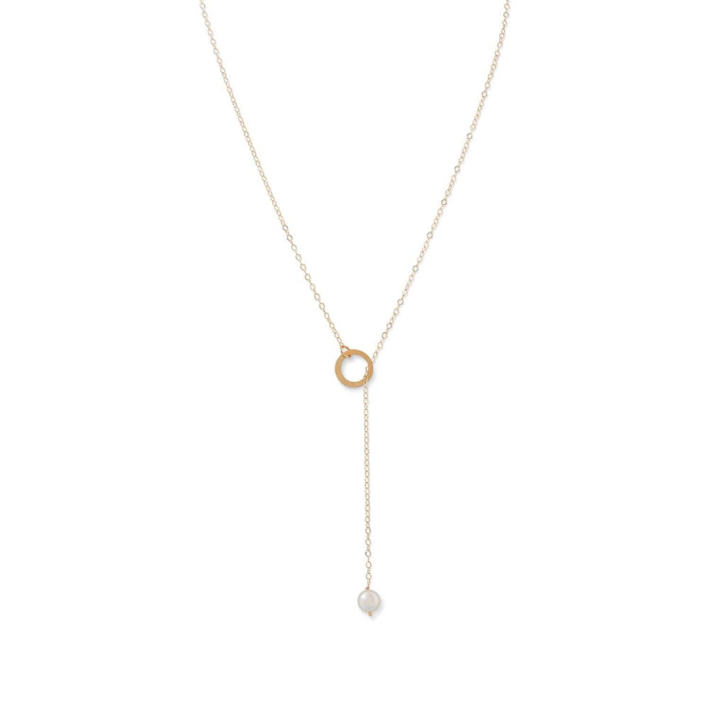 14 Karat Gold Lariat Necklace With Cultured Freshwater Pearl End - Liliana Skye - Blairs Jewelry & Gifts