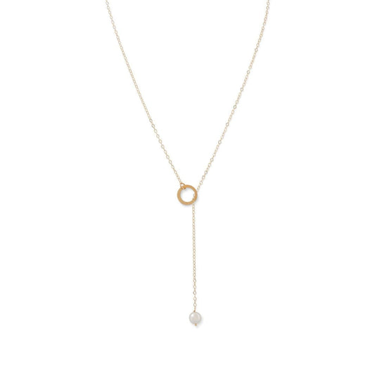 14 Karat Gold Lariat Necklace With Cultured Freshwater Pearl End - Liliana Skye - Blairs Jewelry & Gifts