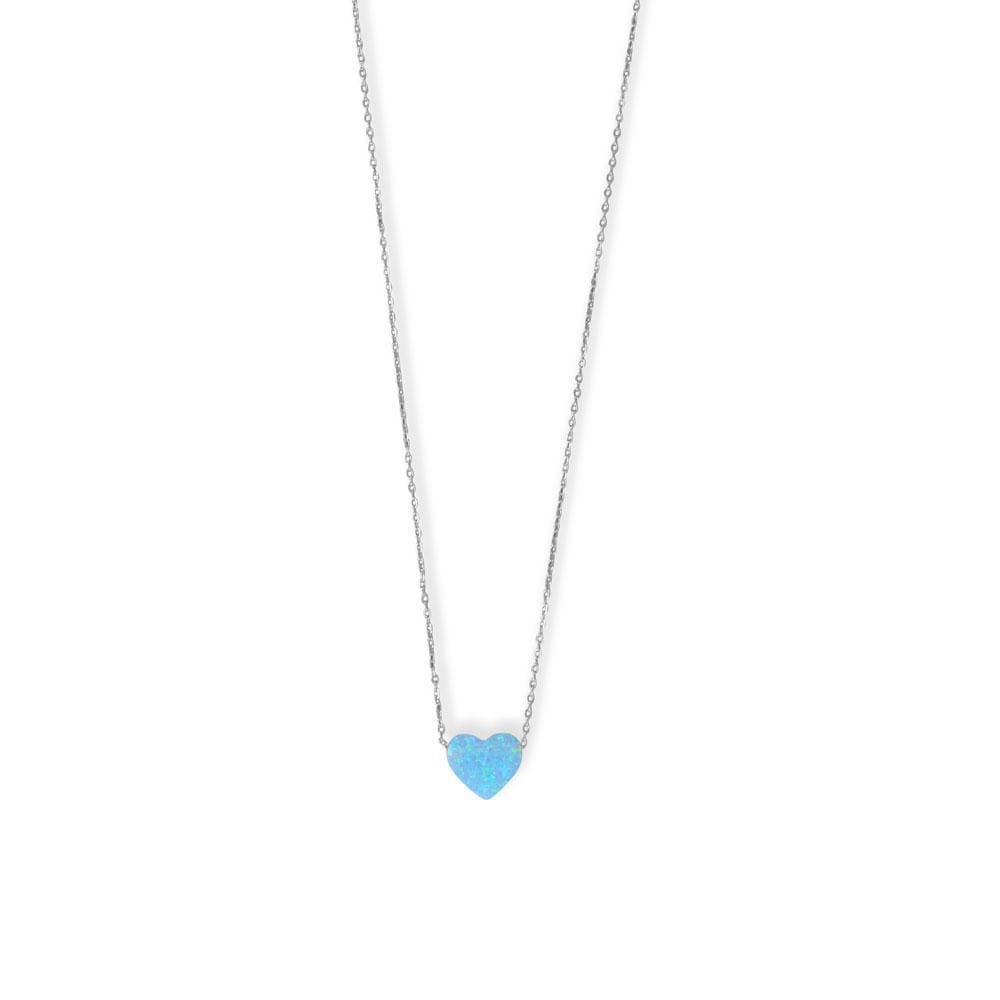 16 + 2 Rhodium Plated Synthetic Opal Heart Necklace - 34426 - Liliana Skye