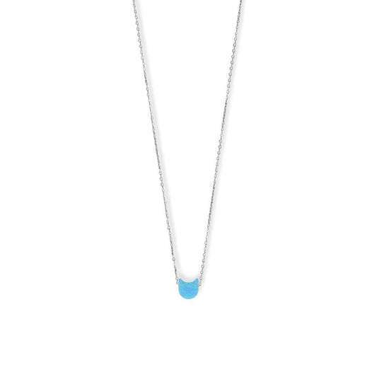 16 + 2 Rhodium Plated Synthetic Opal Kitty Face Necklace - 34436 - Liliana Skye