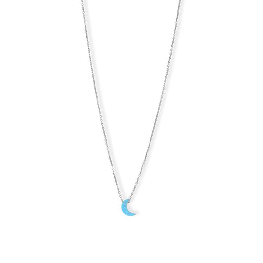 16 + 2 Rhodium Plated Synthetic Opal Moon Necklace - 34434 - Liliana Skye