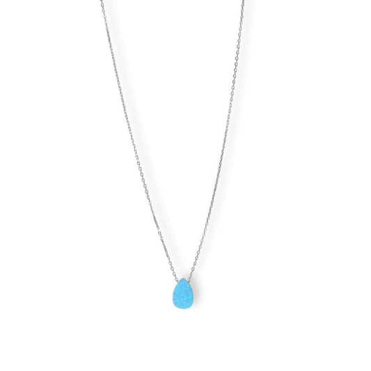 16 + 2 Rhodium Plated Synthetic Opal Pear Necklace - 34428 - Liliana Skye