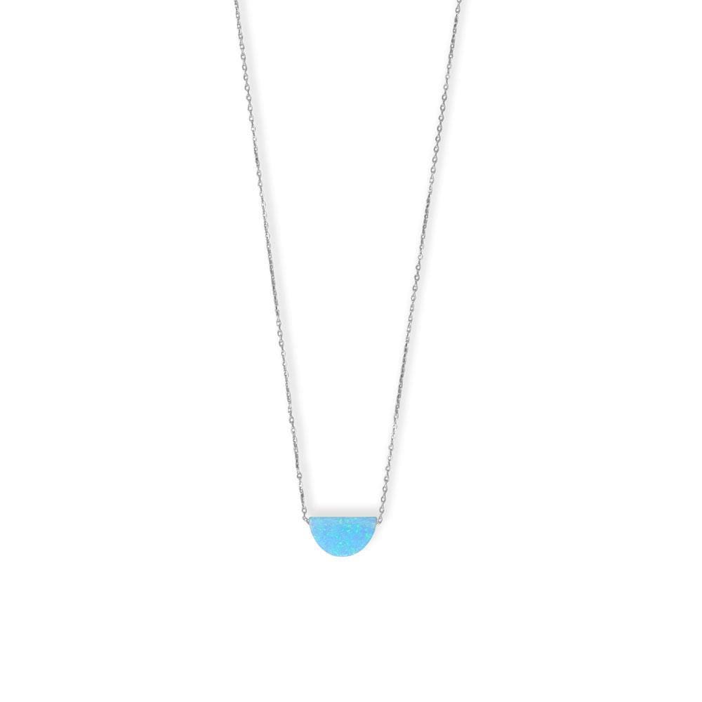 16 + 2 Rhodium Plated Synthetic Opal Semicircle Necklace - 34430 - Liliana Skye