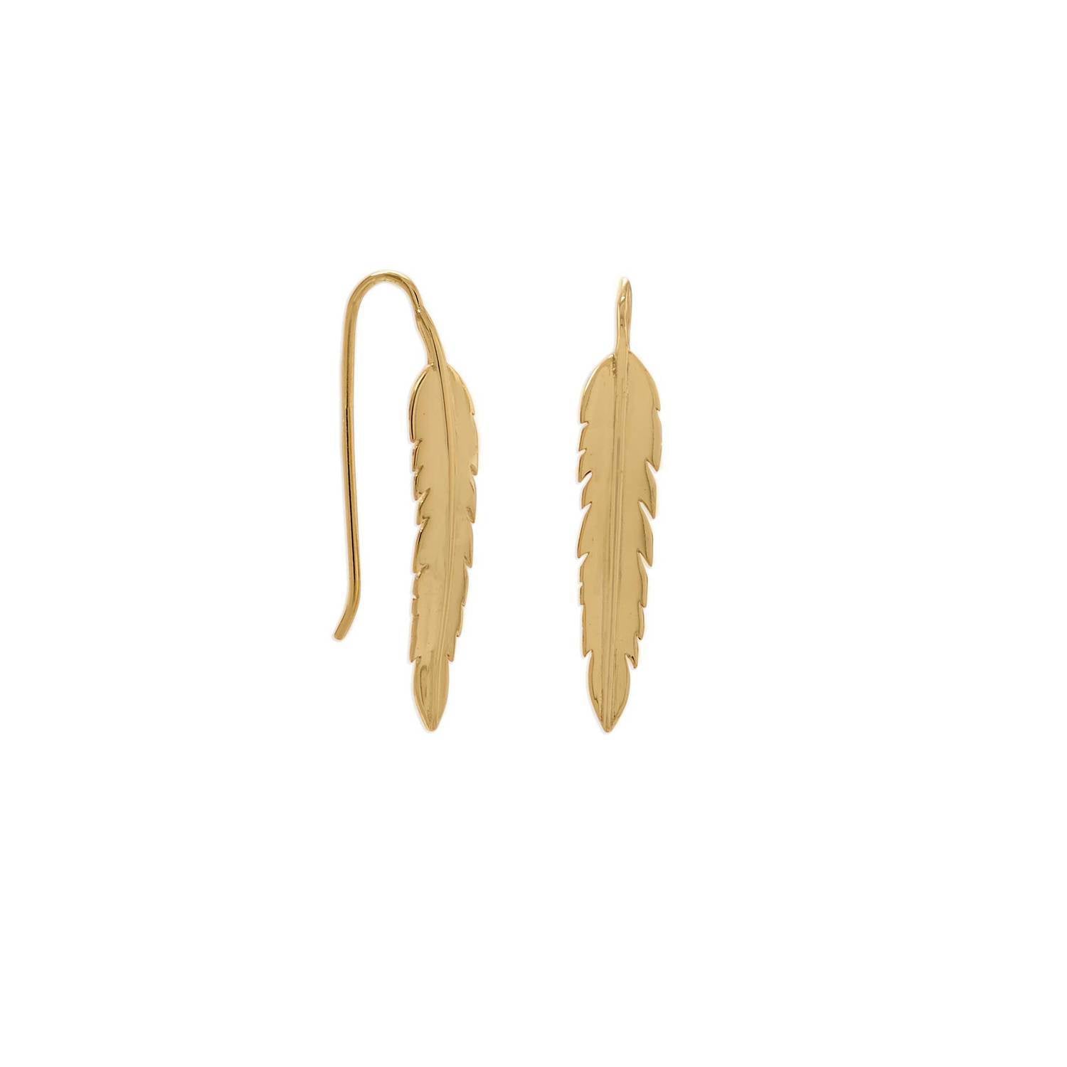 14 Karat Gold Plate Feather Earrings - Laurel Lynn Collection - Blairs Jewelry & Gifts
