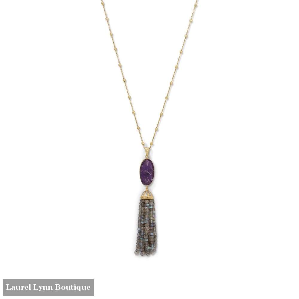 14 Karat Gold Plated Amethyst And Labradorite Tassel Necklace - Laurel Lynn Collection - Blairs Jewelry & Gifts