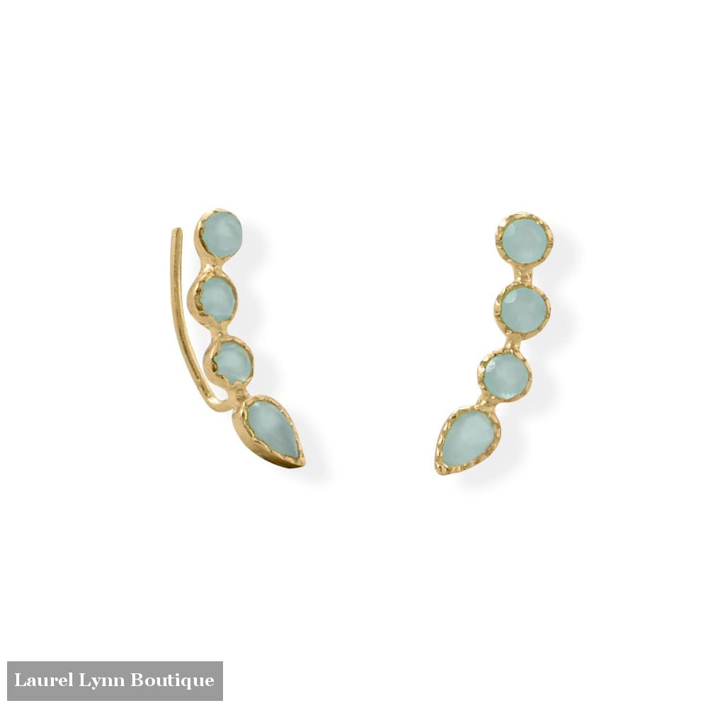 14 Karat Gold Plated Aqua Chalcedony Ear Climber - 66491 - Liliana Skye