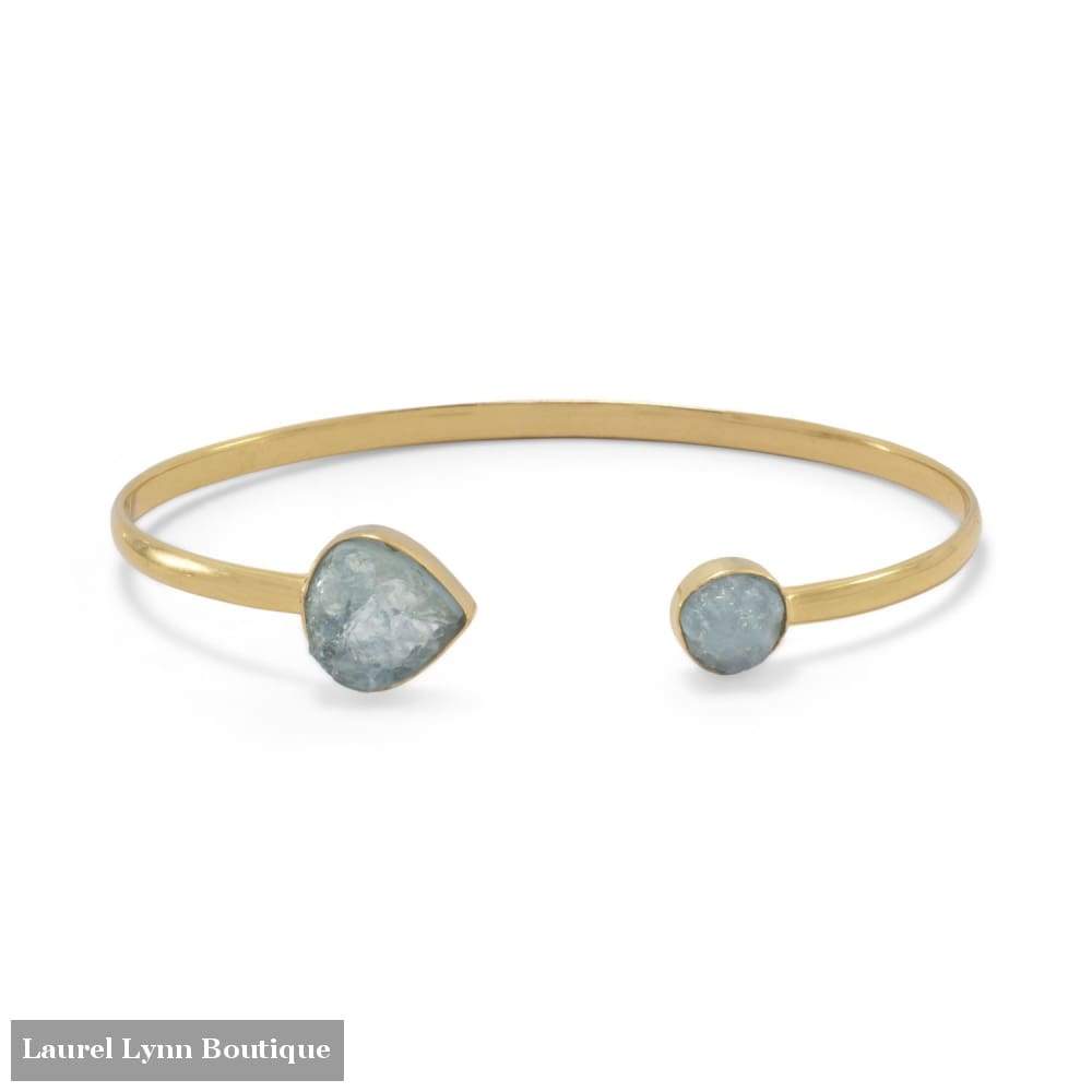 14 Karat Gold Plated Aquamarine Open Cuff Bracelet - Laurel Lynn Collection - Blairs Jewelry & Gifts