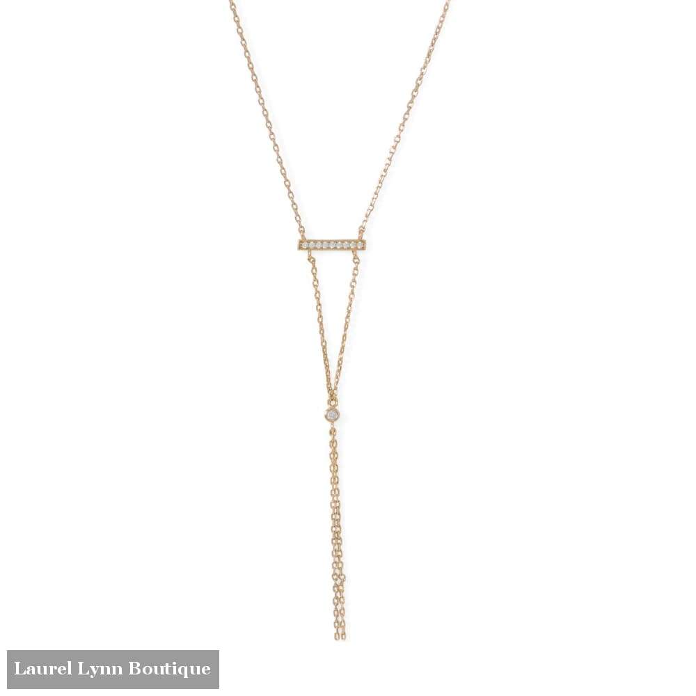 14 Karat Gold Plated Bar Necklace With Y Drop - 34210 - Laurel Lynn Collection - Blairs Jewelry & Gifts