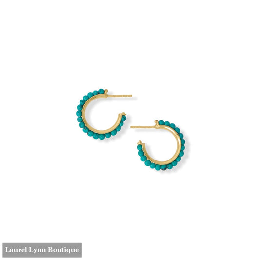 14 Karat Gold Plated Beaded Turquoise 3/4 Hoop Earrings - 66789 - Liliana Skye
