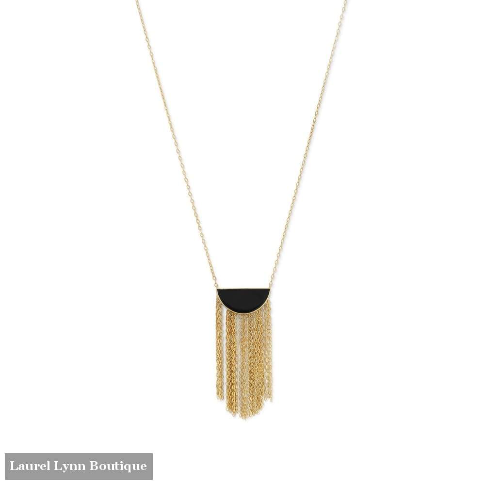 14 Karat Gold Plated Black Onyx And Fringe Necklace - Laurel Lynn Collection - Blairs Jewelry & Gifts