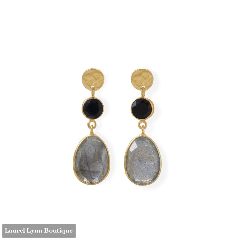 14 Karat Gold Plated Black Onyx and Labradorite Post Earring - 66490 - Liliana Skye