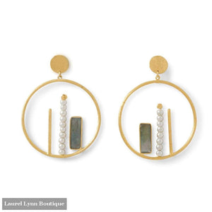 14 Karat Gold Plated Brass Labradorite And Cultured Freshwater Pearl Fashion Earrings - W1511 - Laurel Lynn Collection - Blairs Jewelry &