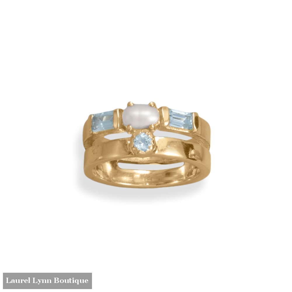 14 Karat Gold Plated Cultured Freshwater Pearl and Blue Topaz Ring - 83893-9 - Liliana Skye