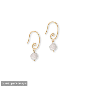 14 Karat Gold Plated Cultured Freshwater Pearl and Swirl Design Threader Earrings - 66785 - Liliana Skye