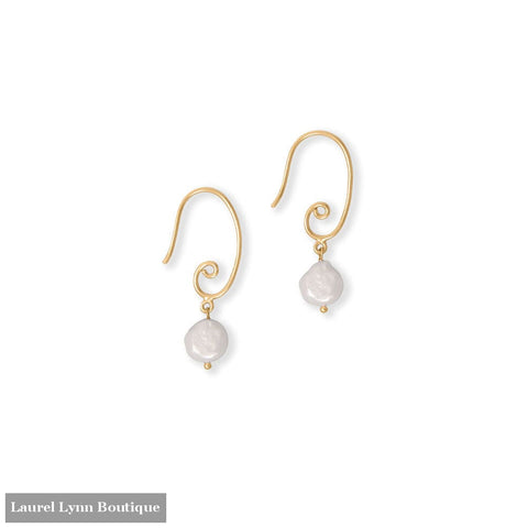 14 Karat Gold Plated Cultured Freshwater Pearl and Swirl Design Threader Earrings - 66785 - Liliana Skye