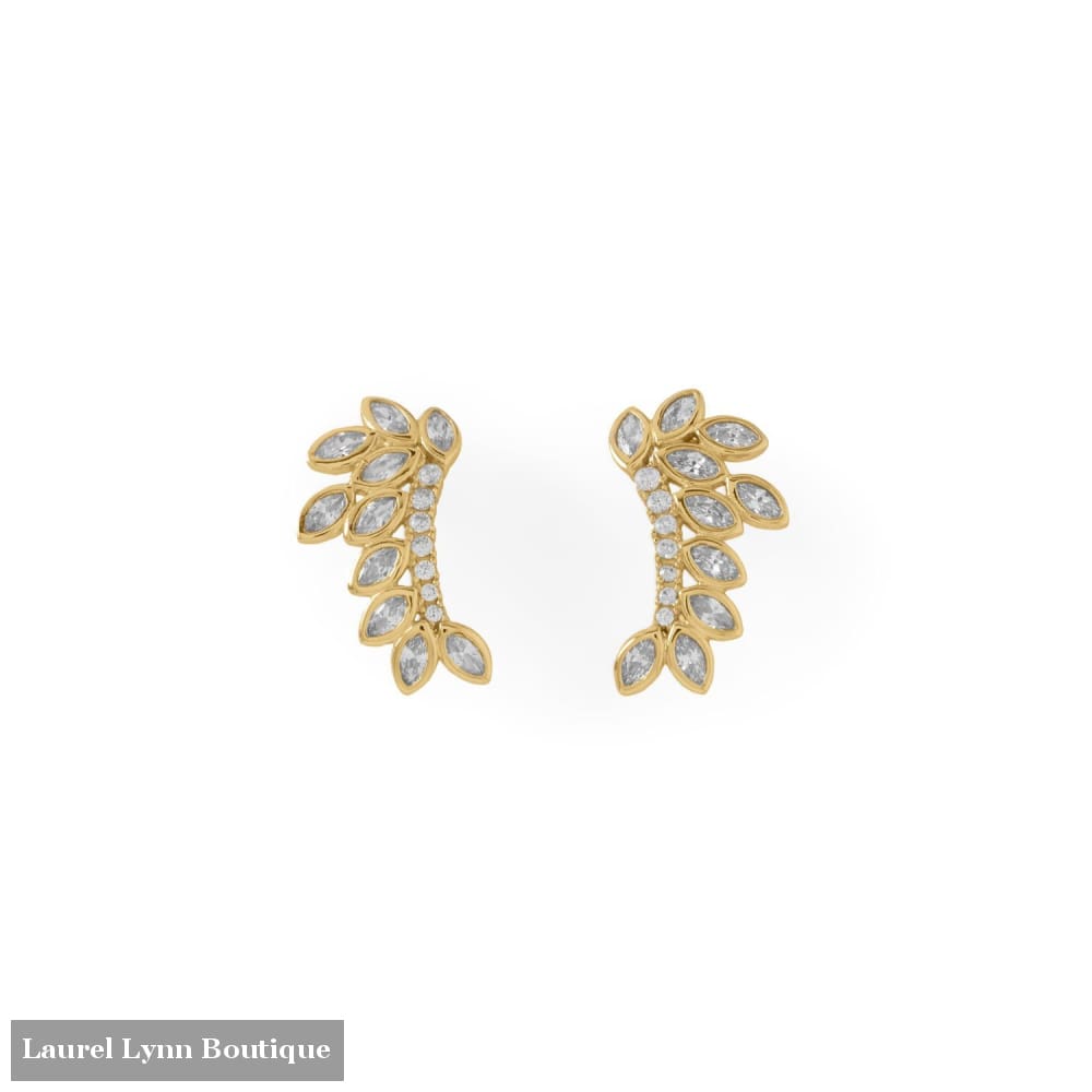 14 Karat Gold Plated CZ Leaf Drop Earrings - 66514 - Liliana Skye