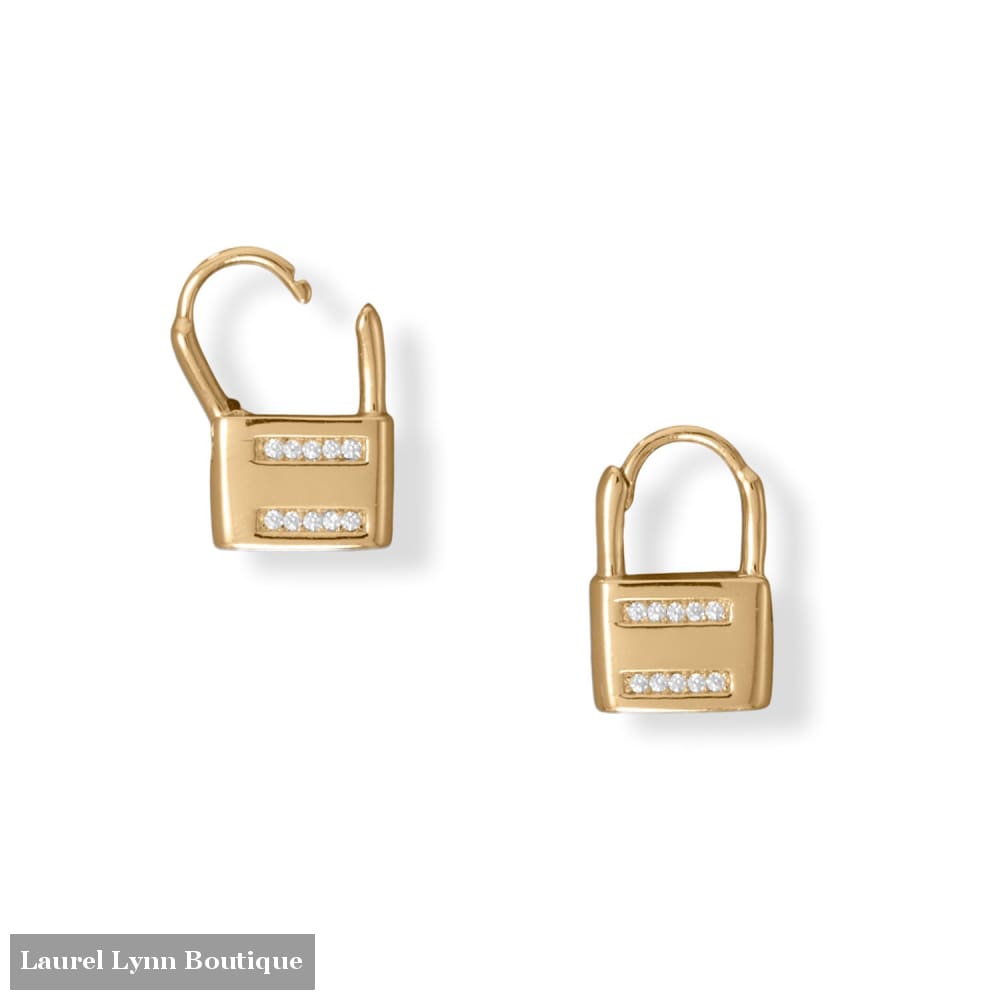 14 Karat Gold Plated CZ Lock Earrings - 66743 - Liliana Skye