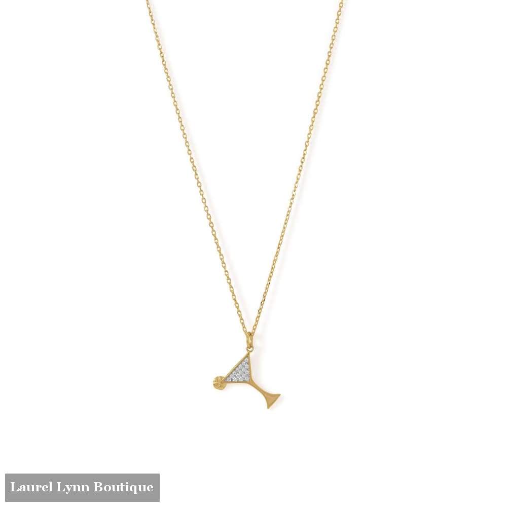 14 Karat Gold Plated Cz Martini Charm Necklace - Laurel Lynn Collection - Blairs Jewelry & Gifts