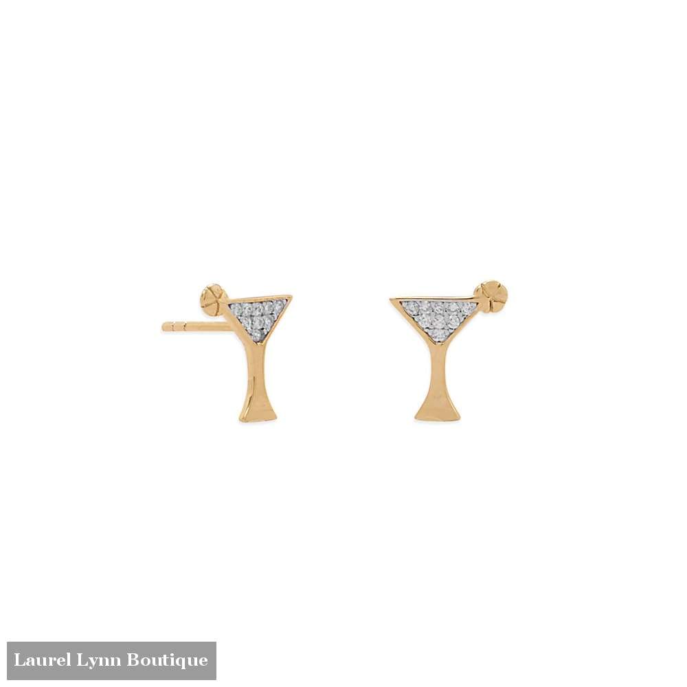 14 Karat Gold Plated Cz Martini Stud Earrings - Laurel Lynn Collection - Blairs Jewelry & Gifts