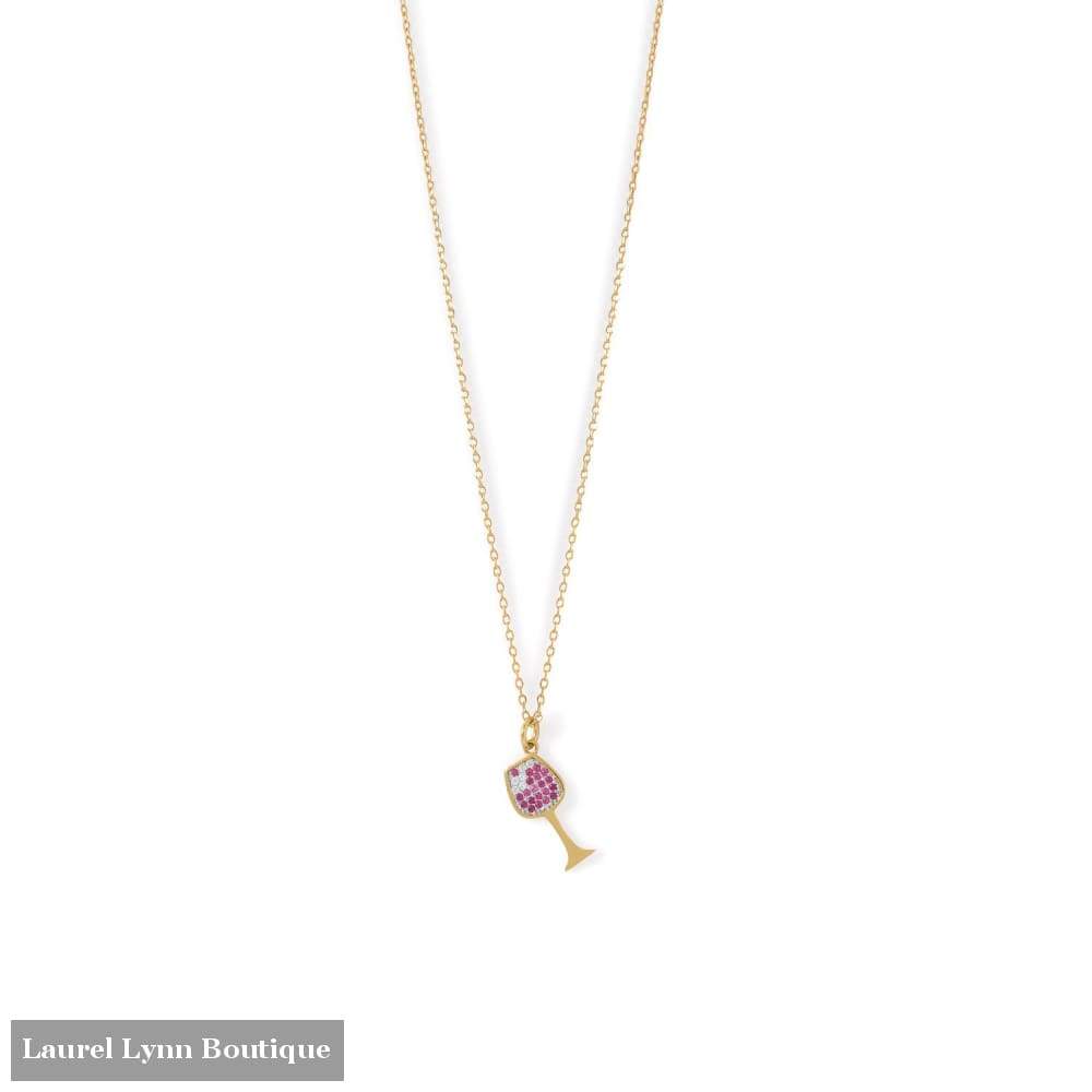 14 Karat Gold Plated Cz Red Wine Glass Charm Necklace - Laurel Lynn Collection - Blairs Jewelry & Gifts