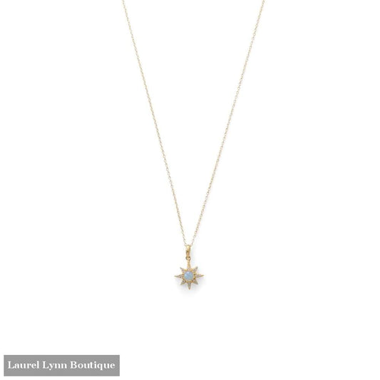 14 Karat Gold Plated Cz Star And Synthetic Opal Necklace - 34235 - Laurel Lynn Collection - Blairs Jewelry & Gifts
