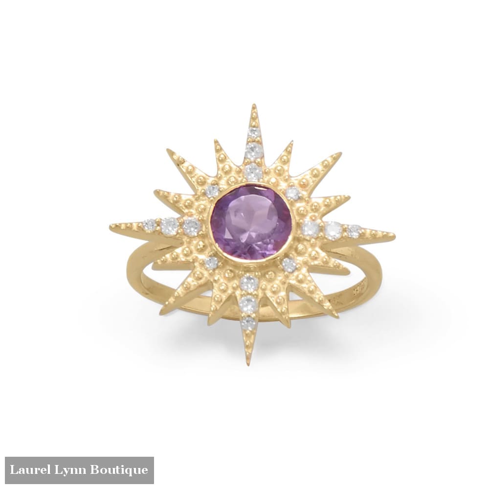 14 Karat Gold Plated CZ Sun Burst with Amethyst Ring - 83821-9 - Liliana Skye