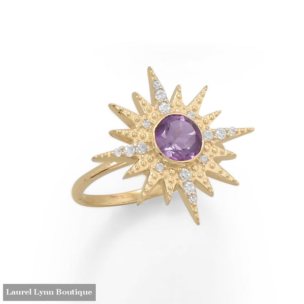 14 Karat Gold Plated CZ Sun Burst with Amethyst Ring - 83821-9 - Liliana Skye
