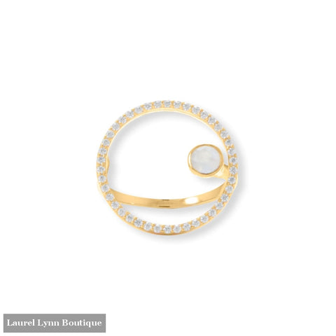 14 Karat Gold Plated Floating Rainbow Moonstone and CZ Circle Ring - 83957-9 - Liliana Skye