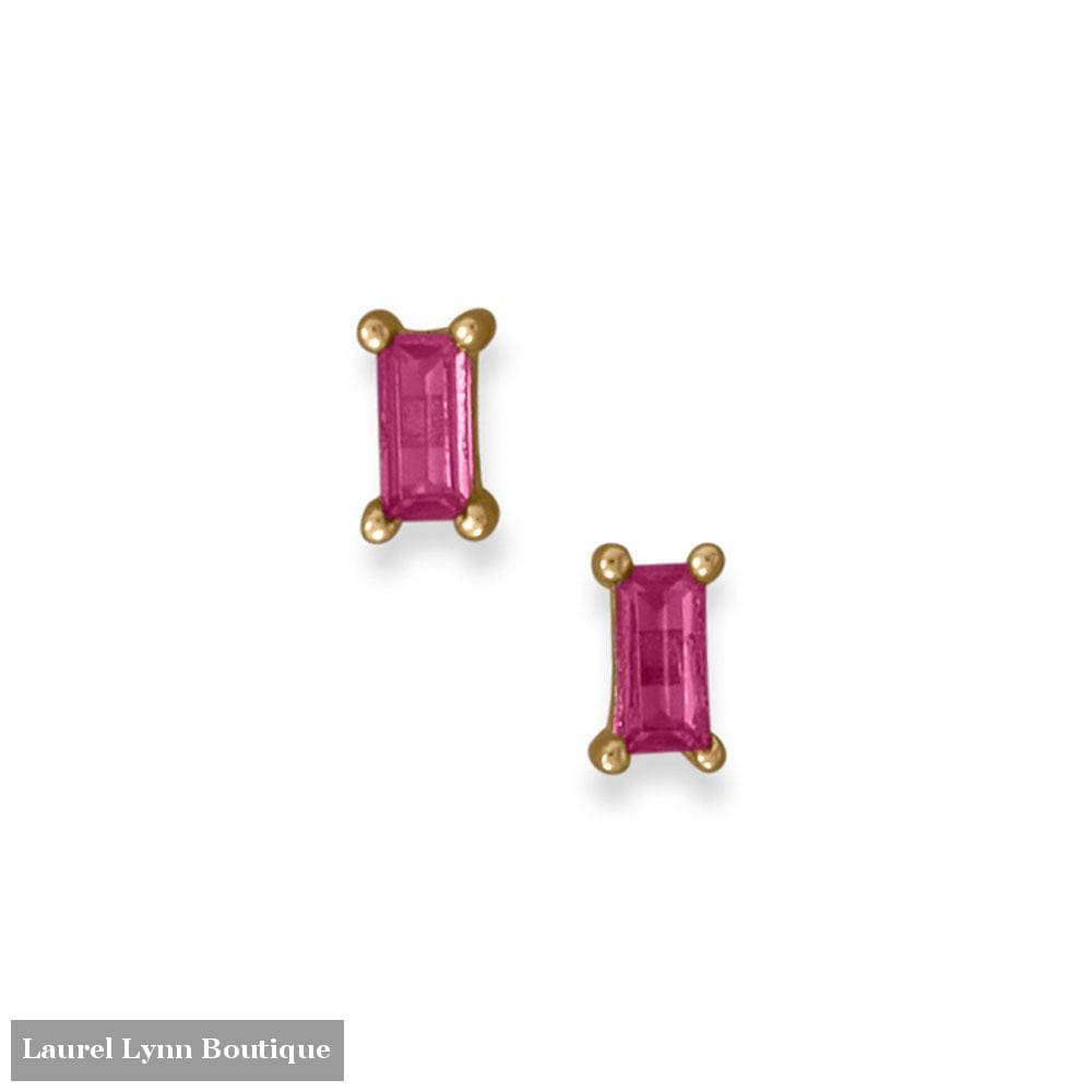 14 Karat Gold Plated Fuschia Baguette CZ Earrings - 66767 - Liliana Skye