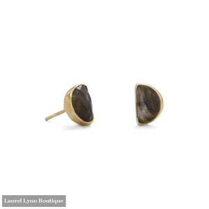 14 Karat Gold Plated Half Moon Labradorite Studs - Laurel Lynn Collection - Blairs Jewelry & Gifts